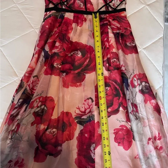 White House Black Market Red Floral Organza Dress Peach Satin Black Accents 10 - Picture 14 of 16